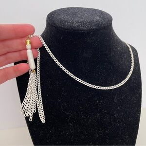 Vintage 50's White Chain Preppy Classic Art Deco Fairy Whimsical Tassel Necklace
